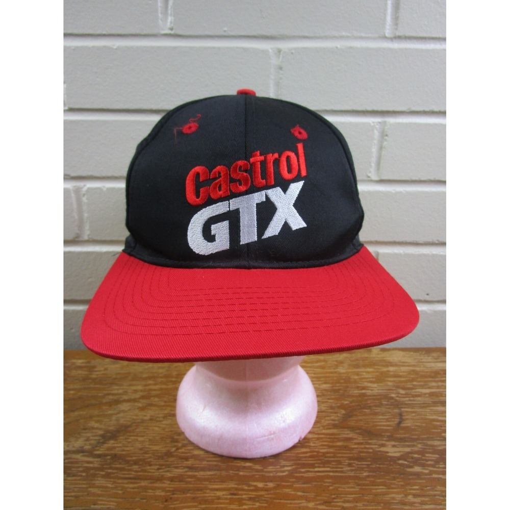 Vintage Castrol GTX Snapback Hat Black & Red‎ Indy Car Racing Cap 90s Drive Hard